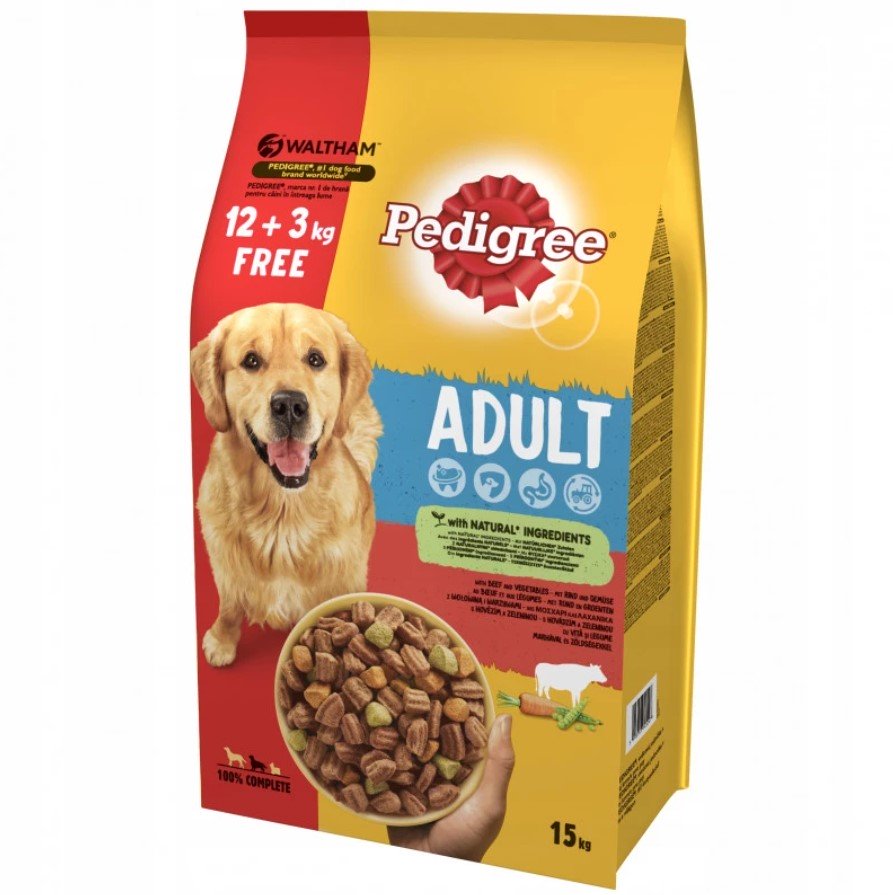 PEDIGREE Adult Trockenfutter mit Rindfleisch (12+3kg) 15kg Hund