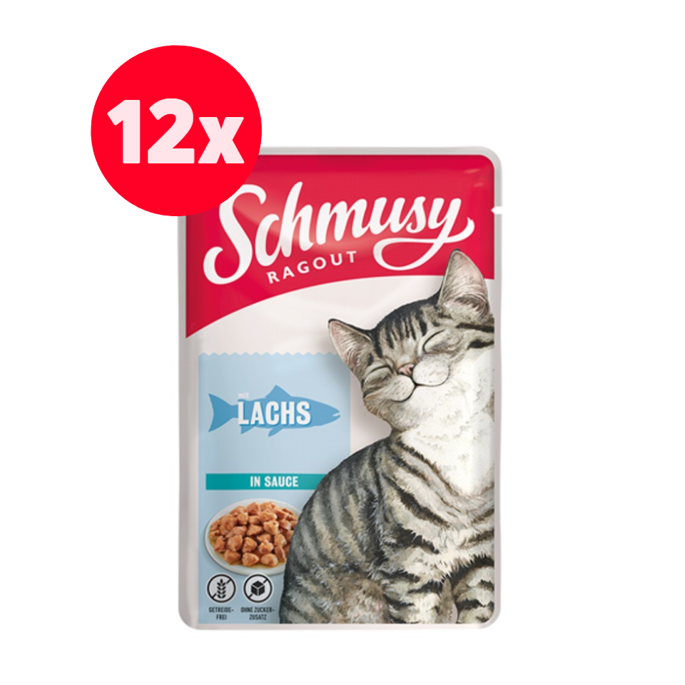SCHMUSY RAGOUT mit Lachs in Sauce 12 x 100 g Katze Katzenfutter