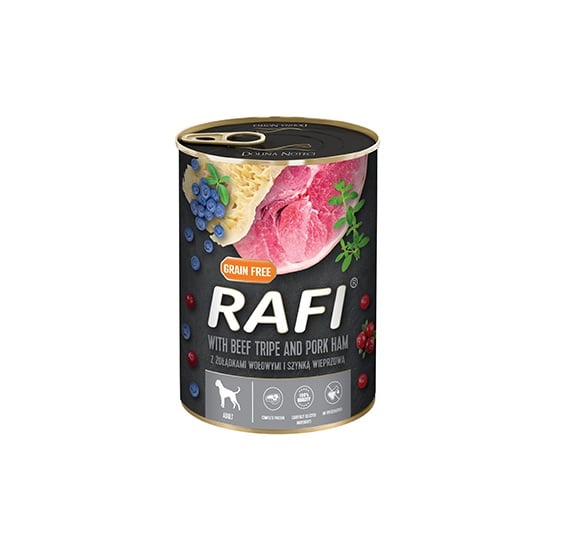 RAFI Futter mit Schinken und Rindermagen, Heidelbeeren und ...