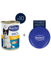 BUTCHER'S Blue+ Senior Hühner-/Schinken-/Reis und pastete 10x390g + Frisbee FREE