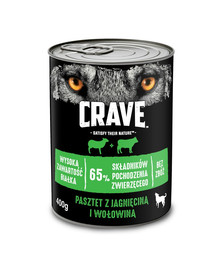 CRAVE Lamm- und Rinderpastete (getreidefreies Nassfutter für ausgewachsene Hunde) 400g