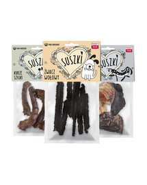 PAKA ZWIERZAKA Mix getrocknete Snacks Rinderpansen, Hühnerhälse, Rindfleisch 3 x 100 g