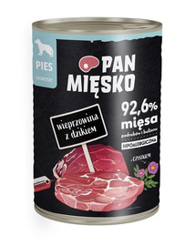 PAN MIĘSKO Schweinefleisch mit Wildschwein hypoallergen Nassfutter für Hunde 400g