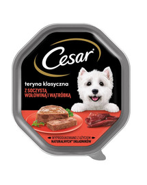CESAR Schale 14x150 g Nass-Alleinfuttermittel für ausgewachsene Hunde Seeschwalbe mit saftigem Rindfleisch und Leber