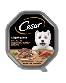 CESAR 150 g Nassvollnahrung in Sauce für ausgewachsene Hunde mit zartem Putenfleisch und Kräutern
