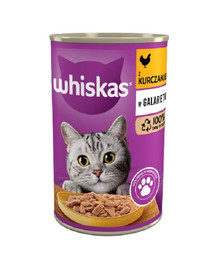 WHISKAS Adult 24x400 g Nass-Alleinfuttermittel für ausgewachsene Katzen, Stücke mit Huhn in Gelee