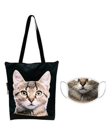 FERA Klassische Einkaufstasche Katze Grau + Schutzmaske