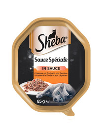 SHEBA Sauce Speciale 85g: Nassfutter mit Truthahn und Gemüse in Soße für adulte Katzen