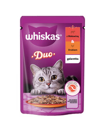 WHISKAS Adult 85 g: Nassfutter für adulte Katzen mit Rindfleisch und Geflügel in Gelee