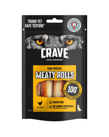 CRAVE Meaty Rolls Huhn 8x50g getreidefreies Protein-Leckerli für ausgewachsene Hunde