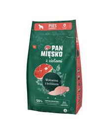 PAN MIĘSKO mit Kräutern Rindfleisch mit Kaninchen M 3 kg für mittelgroße Rassen