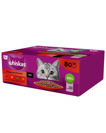 WHISKAS Adult 80 x 85 g Classic Meals - Nassfutter für ausgewachsene Katzen, in Sauce (Schnitte mit: Rind, Huhn, Lamm, Geflügel)