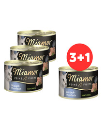 MIAMOR Feline Filets Skipjack Thunfisch in eigener Sauce 3 x 156 g + 1 Futter GRATIS