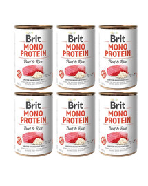 BRIT Mono Protein Beef & Rice 6x400 g Monoprotein-Lebensmittel Rindfleisch und Reis