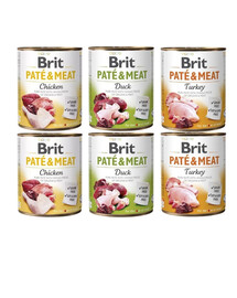 BRIT Pate&Meat Gemischte Geschmacksrichtungen mit Geflügel 6x800 g Pastete für Hunde