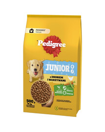 PEDIGREE Junior 500g: Trockenfutter mit Geflügel und Gemüse für große und mittelgroße Hunde