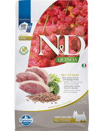 FARMINA N&D Quinoa Dog Duck, Broccoli & Asparagus Neuterad Adult Mini 800 g