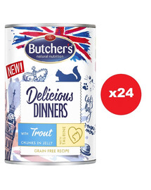 BUTCHER'S Delicious Dinners, Nassfutter mit Forelle in Gelee 24 x 400g