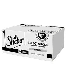 SHEBA Selection Select Slices Geflügelgeschmacksbeutel 120x85 g in Saucenstücken mit: Ente, Huhn, Geflügel, Ente und Pute für ausgewachsene Katzen