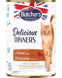 BUTCHER'S Delicious Dinners Katzenfutter, Stücke mit Wildfleisch in Gelee 12x400g