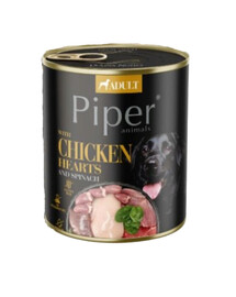 PIPER Nassfutter mit Hühnerherzen und Spinat für Hunde 800 g