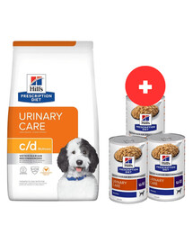 HILL'S Prescription Diet Canine c/d Multicare Huhn 12 kg für Hunde mit Harnwegsproblemen + 3 x 370g Hundefutter GRATIS