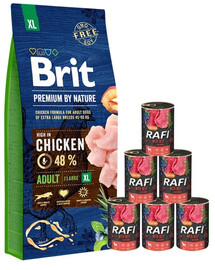BRIT Premium By Nature Adult Extra Large XL 15 kg + Nassfutter mit Rind 6x400 g