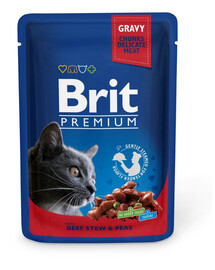 BRIT Premium Cat Adult Rindfleisch und Erbsen Katzensäckchen 24 x 100g