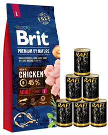 BRIT Premium By Nature Adult Large L 15 kg + Nassfutter mit Geflügel 6x1240 g