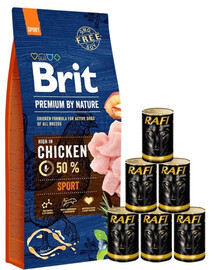 BRIT Premium By Nature Sport 15 kg + Geflügel Nassfutter 6x1240 g