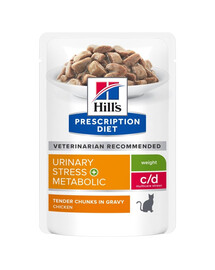 HILL'S PRESCRIPTION DIET c/d Multicare Stress + Metabolic Katzennassfutter mit Huhn 12x85g in Beuteln