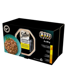 SHEBA Selection 8x85 g Nassfutter mit Huhn und Truthahn, Huhn, Geflügel, Truthahn in Soße für adulte Katzen