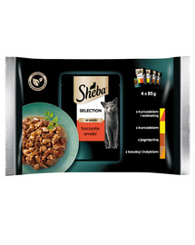 SHEBA Selection 4x85g  Nassfutter mit Huhn Rind Lamm Ente Pute in Soße für adulte Katzen
