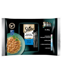 SHEBA Selection Select Slices 4x85g Nassfutter MIX Fisch Geschmacks in Soße für adulte Katzen