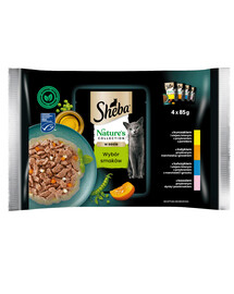 SHEBA Nature’s Collection 4x85g Nassfutter mit Huhn, Truthahn, Thunfisch, Lachs in Soße für adulte Katzen