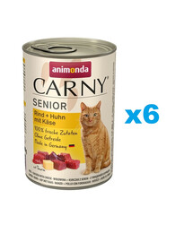 ANIMONDA Carny Nassfutter Rind + Huhn und Käse für ältere Katzen getreidefrei 6x400 g