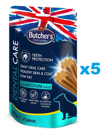 BUTCHER'S Dental Care for Medium Dogs Zahnpflege-Leckerlis für mittelgroße Hunderassen 5x180g