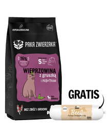 PAKA ZWIERZAKA Seventh Heaven Trockenfutter mit Schweinefleisch und Birne S 9kg + Rindfleischwurst für Hunde 200g GRATIS!