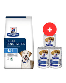 HILL'S Prescription Diet Canine d/d Food Sensitivites Duck & Rice 12 kg + 3 x 370g GRATIS