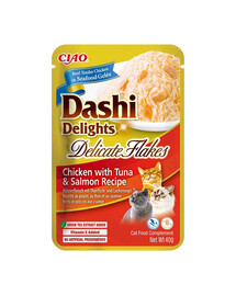 INABA Cat Dashi Delights Delicate Flakes Huhn, Thunfisch und Lachs 40g