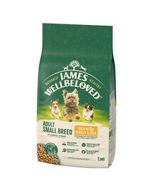 JAMES WELLBELOVED Adult 1,5 kg Trockenvollnahrung für ausgewachsene Hunde kleiner Rassen von 6 Monaten bis 10 Jahren, reich an Pute und Reis