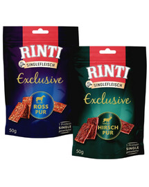 RINTI Singlefleisch Exclusive Snack Mix Geschmacks mit Pferd und Wildfleisch für Hunde 12x50 g