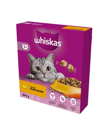 WHISKAS Adult 800g: Trockenvollnahrung für adulte Katzen mit leckerem Huhn