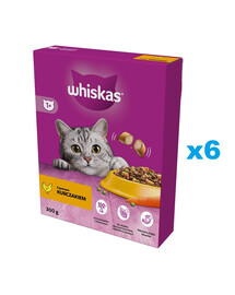 WHISKAS Adult 6x300g: Trockenvollnahrung mit leckerem Huhn für adulte Katzen