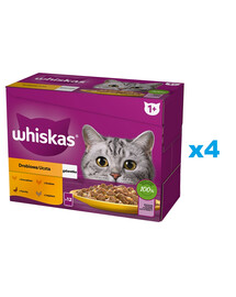 WHISKAS Adult 48x85g: Nassfutter für adulte Katzen mit Huhn, Ente, Geflügel und Pute in Gelee