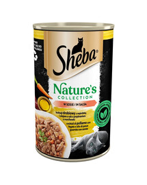 SHEBA 400 g Dose Nature's Collection:  Nassvollnahrung für adulte Katzen mit Geflügel Cocktail mit Leber und Fischöl, garniert mit Karotten in Sauce