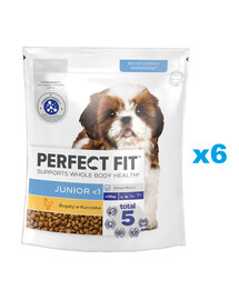 PERFECT FIT Junior 6x825g: Trockenvollnahrung mit Huhn für Welpen kleiner Rassen
