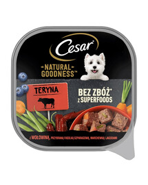 CESAR Natural Goodness 100 g Schale mit Rindfleisch, garniert mit grünen Bohnen, Karotten und Beeren