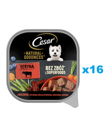CESAR Natural Goodness 16x100 g: Schale mit Rindfleisch, garniert mit grünen Bohnen, Karotten und Beeren