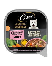 CESAR Schale 100 g: Nassfutter in Sauce mit Lachs, angereichert mit Fischöl, Spinat und Karotten